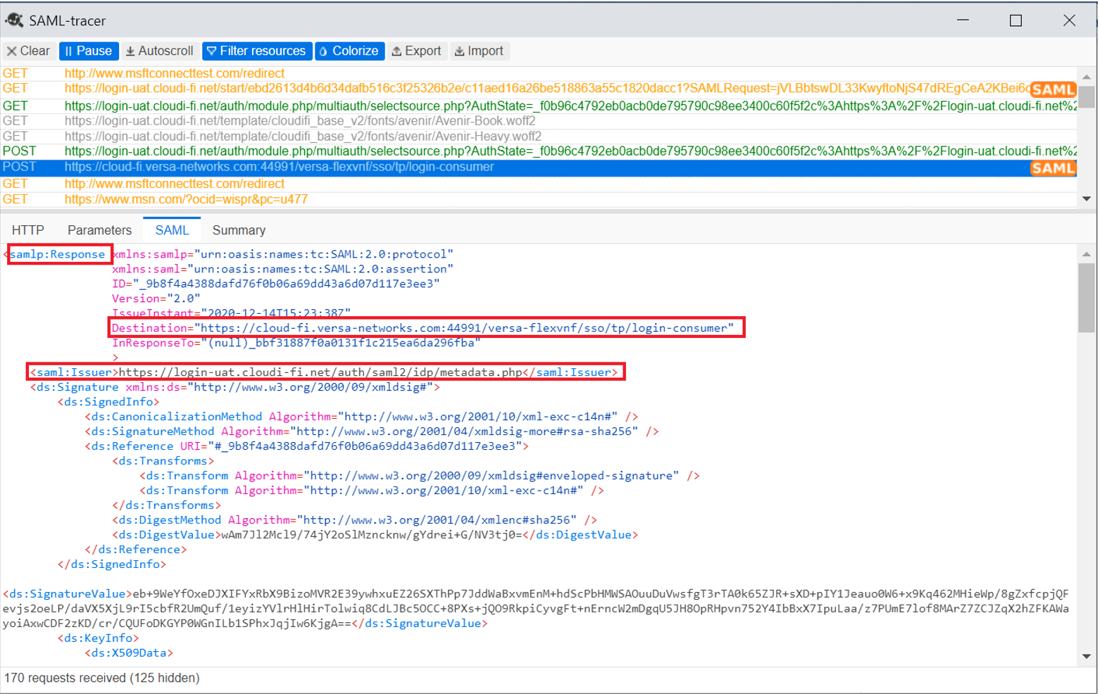 SAML AuthN response sent by Cloudi-Fi