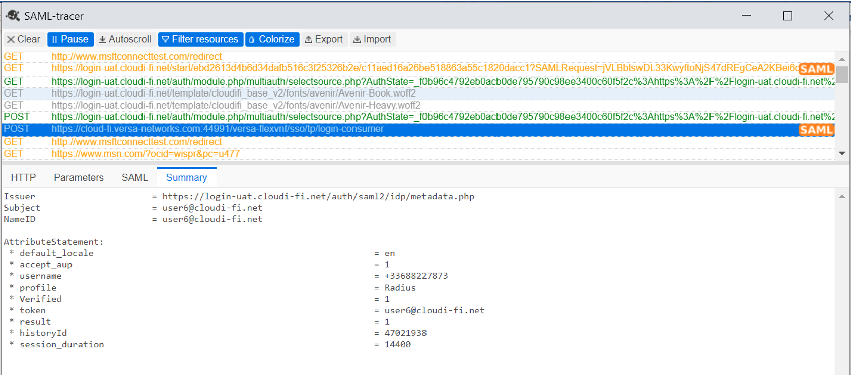 SAML AuthN response sent by Cloudi-Fi 2