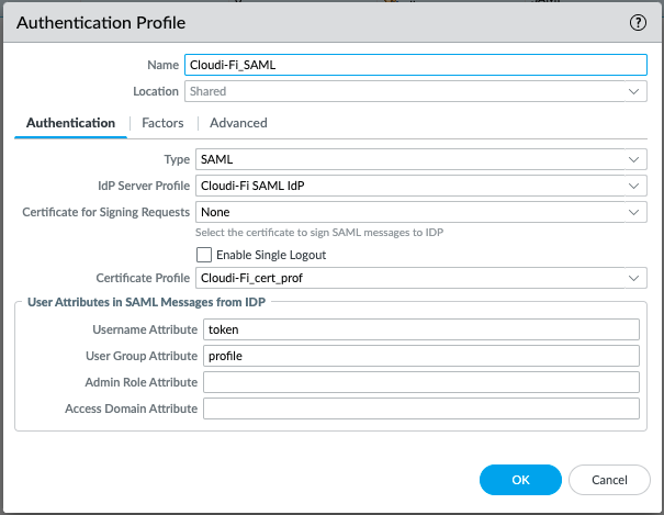 Palo Alto Prisma - Configure SAML Authentication Profile for Cloudi-Fi captive portal