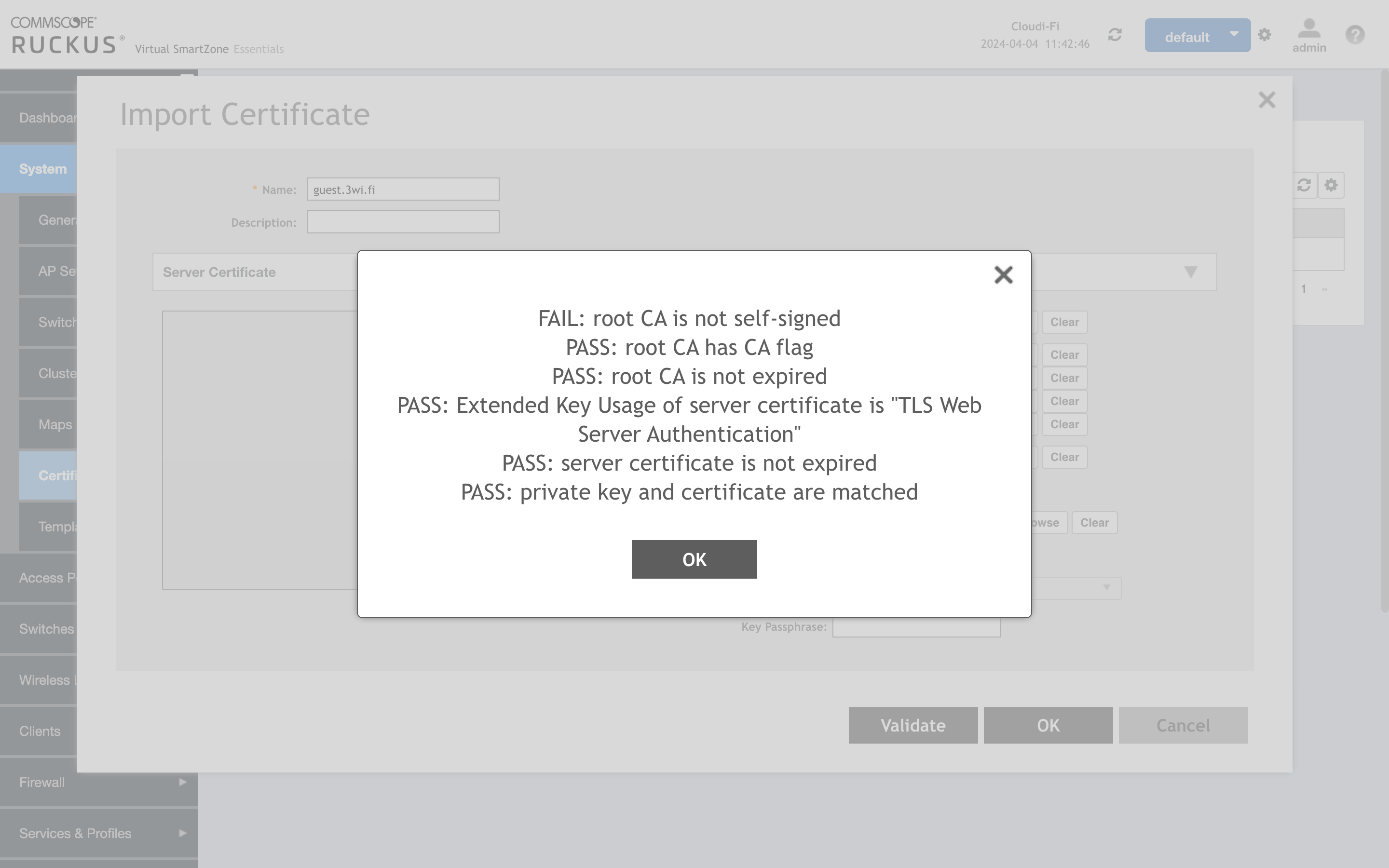 Ruckus SmartZone - Validate certificate for captive portal