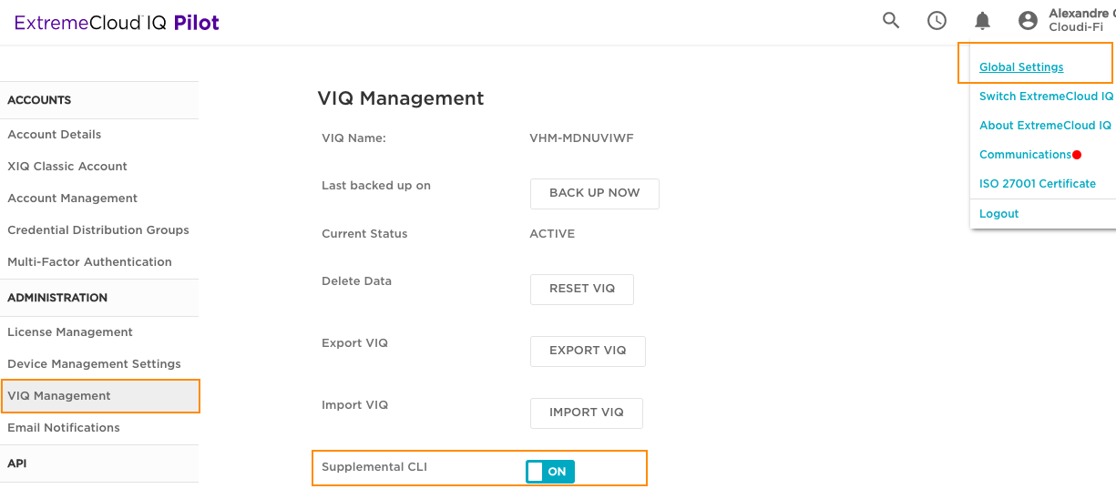 XIQ admin - Enable Supplemental CLI