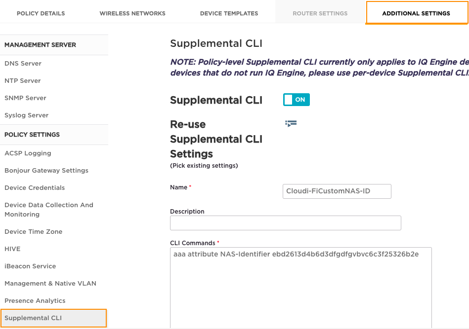 XIQ admin - set Custom NAS-ID