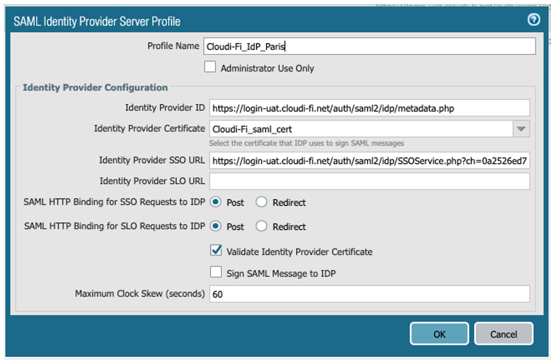 Palo Alto Strata - Configure Cloudi-Fi as Identity Provider