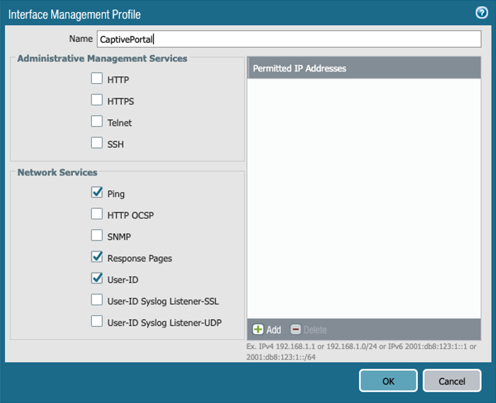 Palo Alto Strata - Configure Interface management profile for captive portal