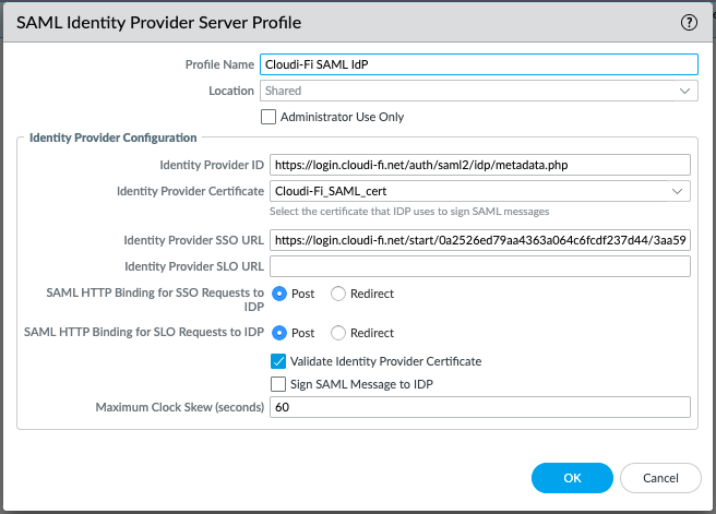 Palo Alto Prisma Access - Configure Cloudi-Fi as Identity Provider
