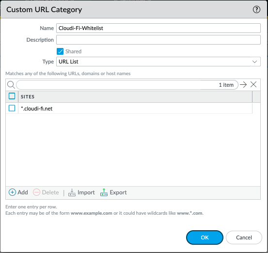 Palo Alto walled garden list for captive portal