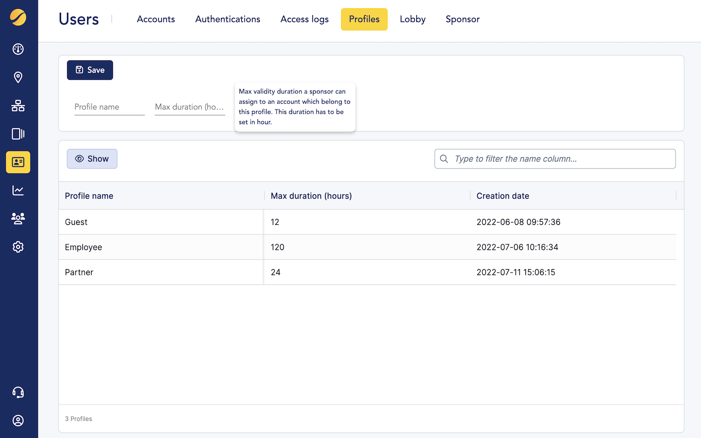 Cloudi-Fi admin console - create a new guest profile